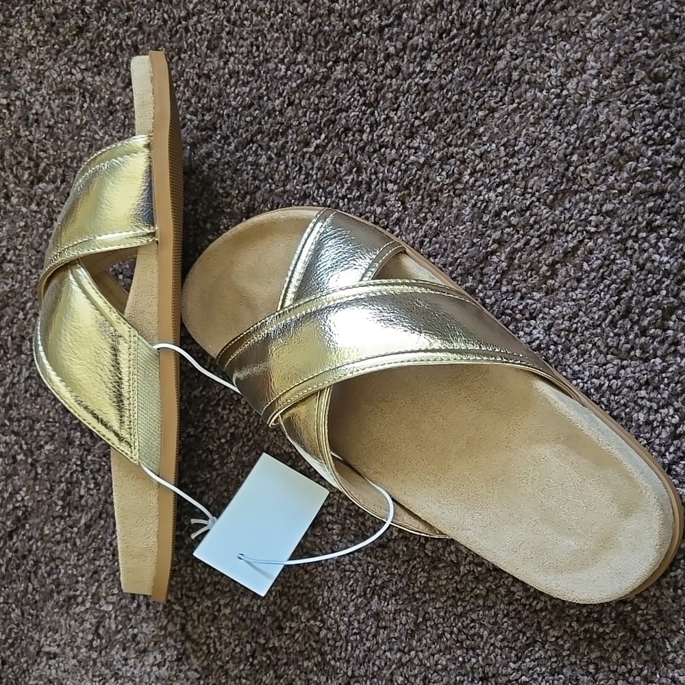 NEW J Crew Factory Gold Slide Sandals 8 M - Picture 2 of 5